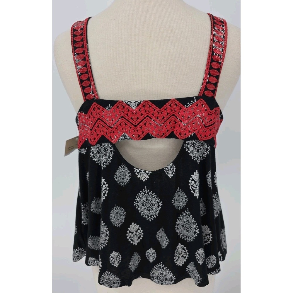 NWT Eyeshadow Tribal Print Tank Red Black White Cut Out Back Size M